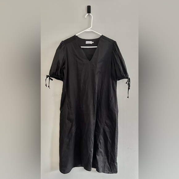 Harshman Los Angeles Dore Black V Neck Puff Sleeve Dress | Size Small - Picture 2 of 10